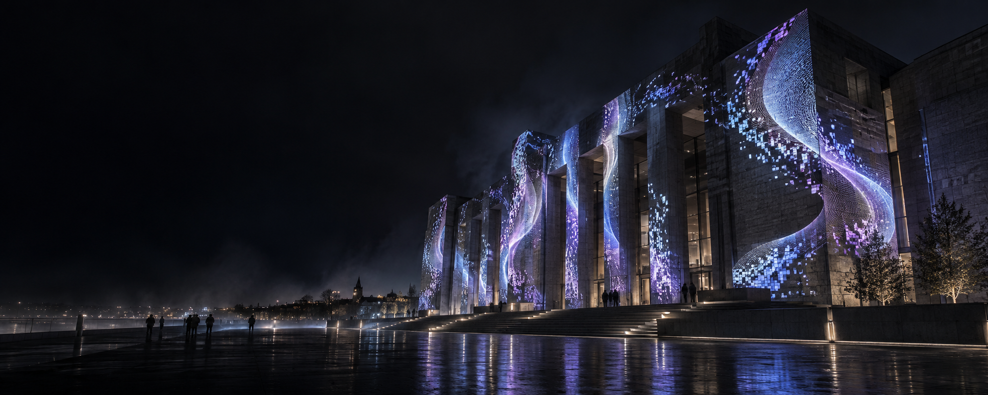 Projection artistique sur une façade architecturale